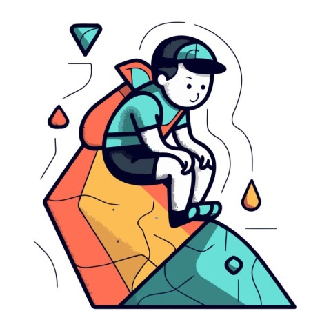 Rock climber climbing on a rock. Vector illustration in cartoon