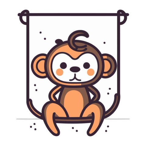 Cute monkey in frame. Vector illustration in flat line style.