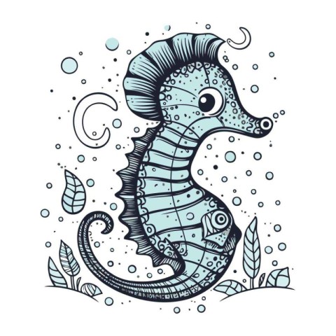 Hand drawn seahorse. Vector illustration in doodle style.