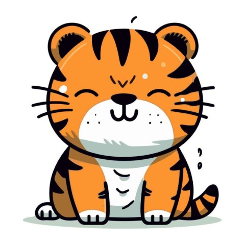 Cute cartoon tiger. Vector illustration isolated on a white back