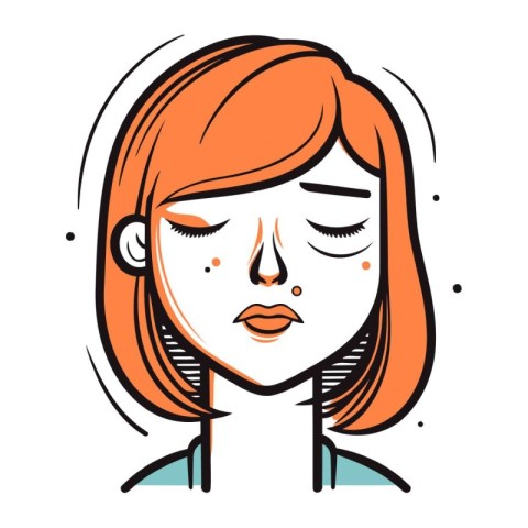 Vector illustration of a woman with closed eyes on white backgro