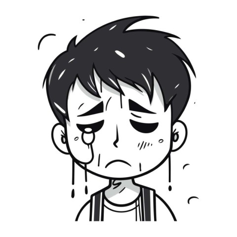 Illustration of a boy crying with tears flowing down his face.