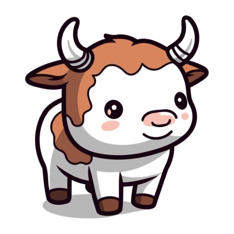 Cute cow cartoon character. Vector illustration isolated on whit