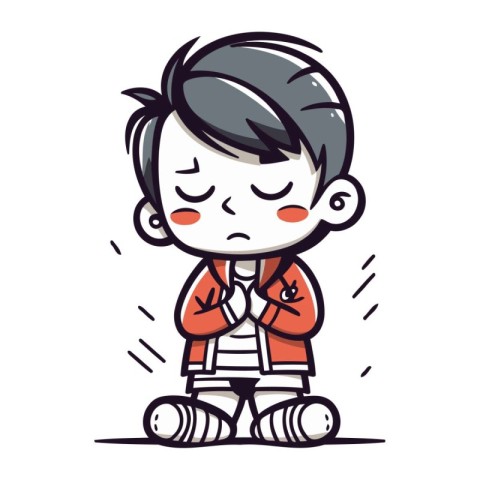 Illustration of a sad boy crying while sitting on the floor.