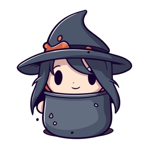 Cute Witch Girl Cartoon Mascot Character Vector Illustration.