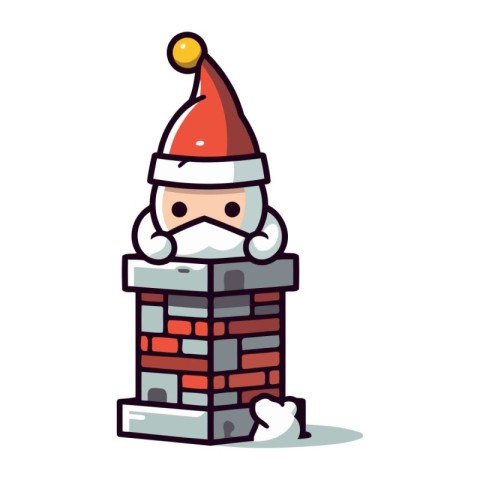 Santa Claus with brick chimney   Merry Christmas and Happy New Y