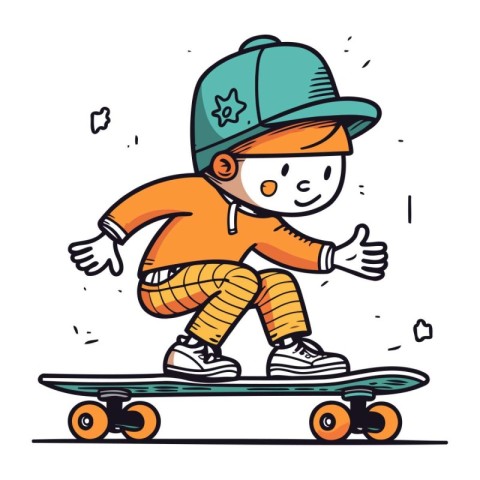 Cartoon boy riding a skateboard. Vector illustration in a flat s