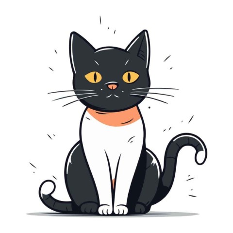 Cute black and white cat sitting. Vector illustration in cartoon