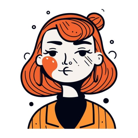 Sad woman with red hair. Vector illustration in doodle style.