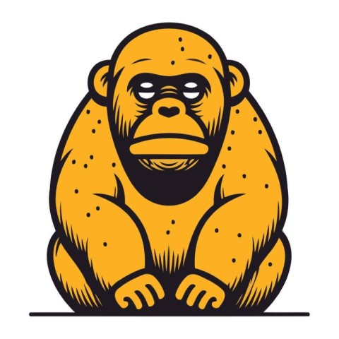 Chimpanzee monkey sitting on the ground. Vector illustration.