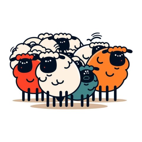 Cute funny sheeps. Hand drawn vector illustration in cartoon sty