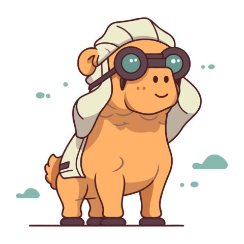 Cute cartoon hippopotamus in helmet and glasses. Vector illustra