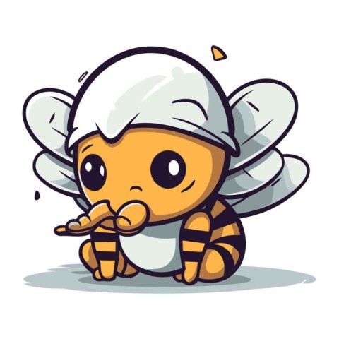 Cute cartoon bee in a cap. Vector illustration isolated on white