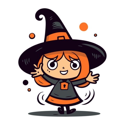 Cute little girl in halloween costume. Vector illustration.