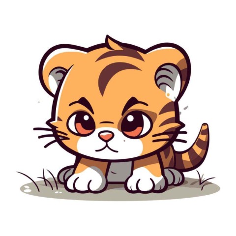 Cute cartoon tiger. Vector illustration isolated on a white back