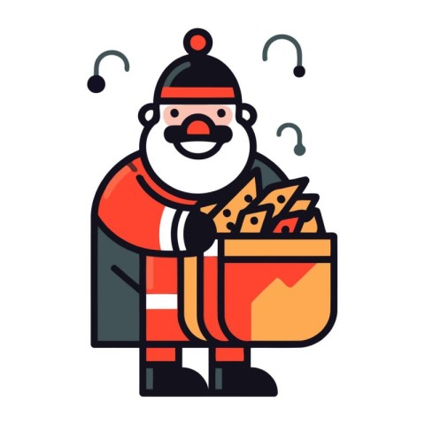 Santa Claus with a bucket of bread. Vector illustration in flat