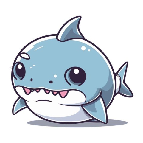 Cute shark cartoon character. Vector illustration isolated on wh