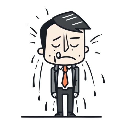 Sad businessman with a headache. vector illustration in thin lin