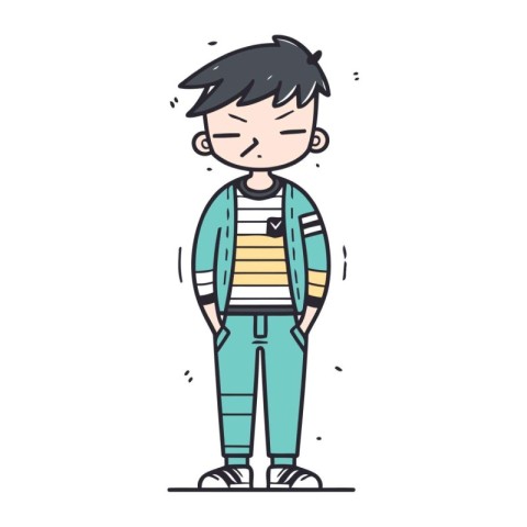 Boy in casual clothes. Vector illustration in doodle style.