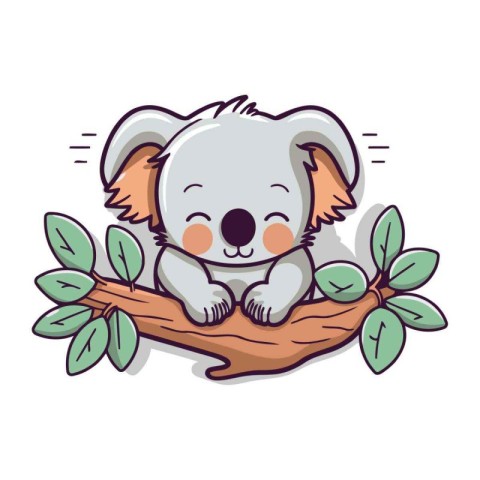 Cute koala sleeping on the tree branch. Vector illustration.