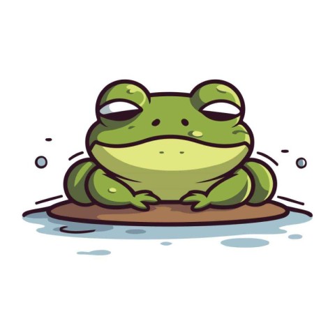 Frog on the stone. Vector illustration isolated on white backgro