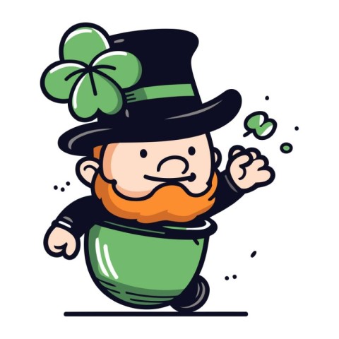 Cartoon leprechaun with clover. Vector illustration.