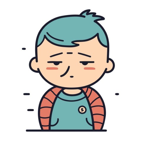 Cute cartoon boy with sad expression. Vector illustration in thi