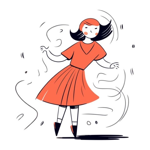 Vector illustration of a girl in a red dress. Cartoon style.