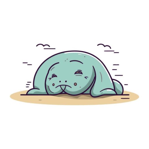 Cute hippopotamus sleeping in the sand. Vector illustration.