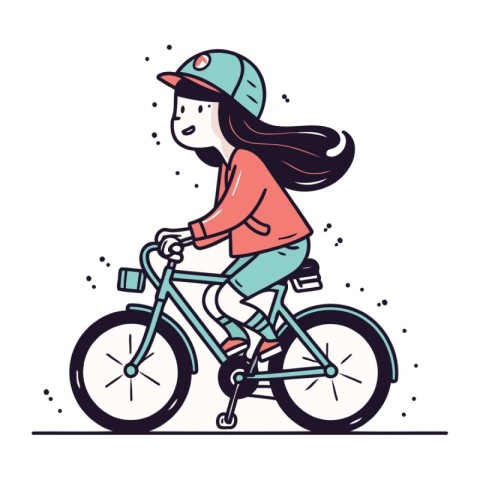 Vector illustration of a girl riding a bicycle. Line art style.