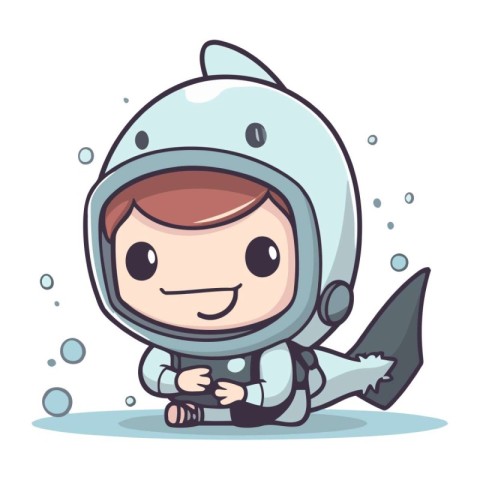 Astronaut boy with shark fin cartoon character vector illustrati