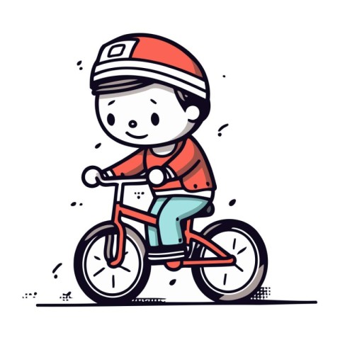 Cute little boy riding a bicycle. Vector illustration in cartoon