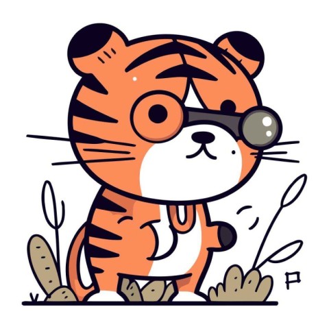 Cute cartoon tiger with glasses. Vector illustration of a tiger.