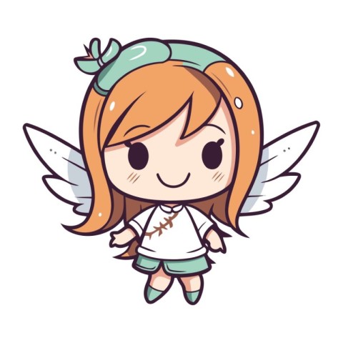 Cute little angel girl. Vector illustration of a cute little ang