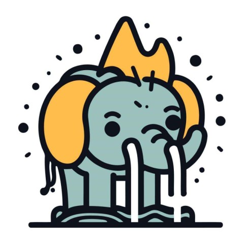 Cute little elephant crying. Vector illustration in doodle style