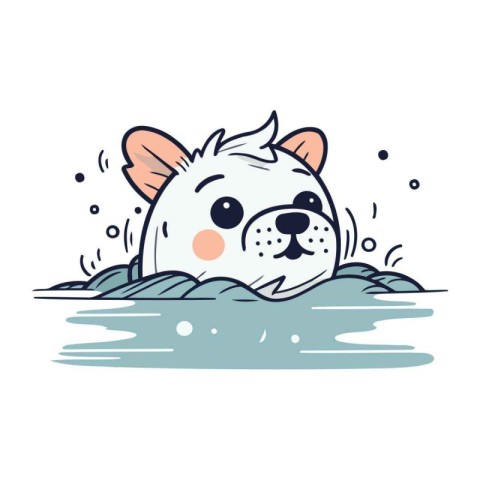 Cute dog swimming in the sea. Vector illustration in cartoon sty