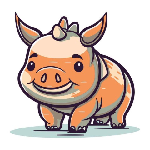 Cute cartoon rhinoceros on white background. Vector illustration