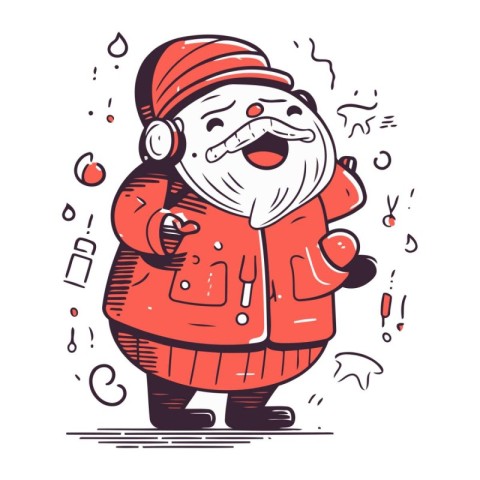 Santa Claus in a red coat and a hat. Vector illustration.