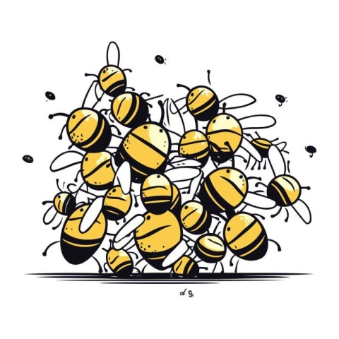 Illustration of a group of bees on a white background. Vector il