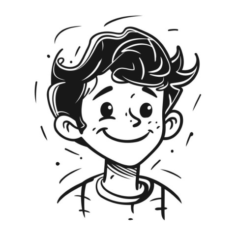 Vector illustration of a smiling boy. Cartoon style. Black and w