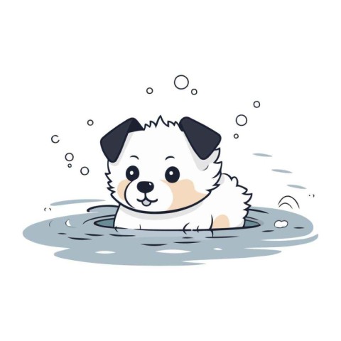 Cute puppy swimming in the water. Vector illustration of a cute