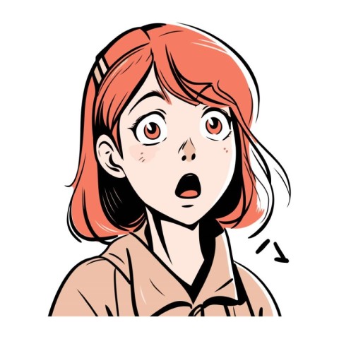 Surprised red haired girl. Vector illustration on white backgrou