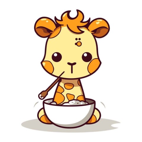 Cute Giraffe Eating Milk Cartoon Mascot Character Vector Illustr