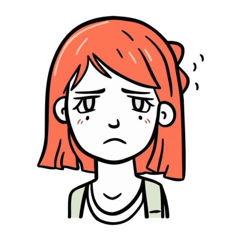 A cartoon woman with sad expression on her face on white backgro