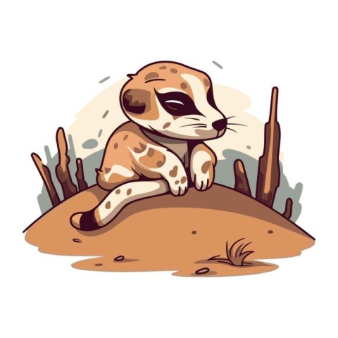 Cute cartoon meerkat sitting on the ground. Vector illustration