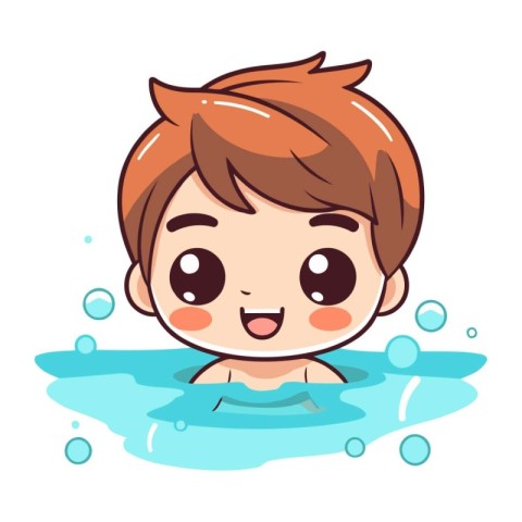 Cute little boy swimming in a pool. Vector illustration of a cut