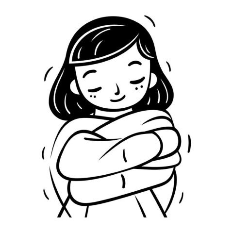 Vector illustration of a girl with a scarf on her shoulder. Hand