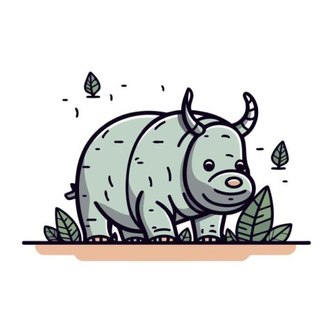 Cute rhinoceros cartoon vector illustration. Wild african animal