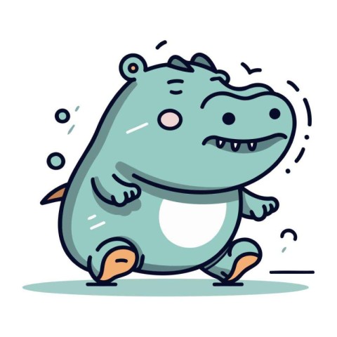 Cute hippopotamus running. Vector illustration in cartoon style.