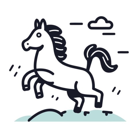 Vector illustration of a horse running on the sand. Linear style